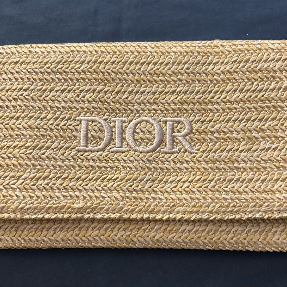 Dior Raffia Straw Clutch Zipper Pouch NEW